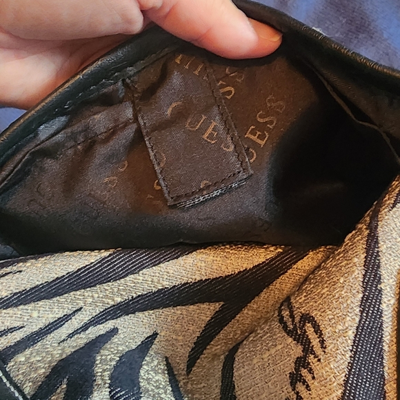 Guess Zebra-Print Satchel in Black and Cream - Picture 7 of 9